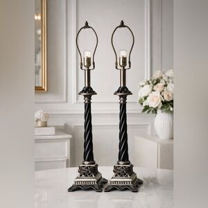 Pair 33.5” Barley Twist Table Lamps - Black with antiqued Pewter Finish